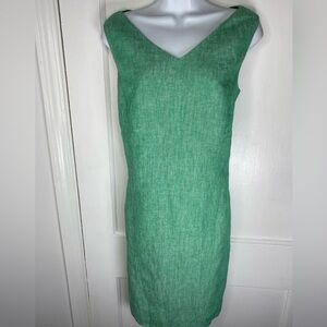 Talbots %100 Linen Green Sleeveless Dress with Polyester Lining